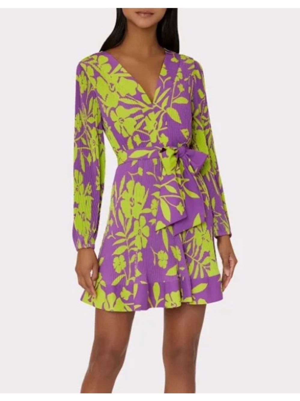 Milly Liv Purple & Lime Floral Pleated Mini Dress 4